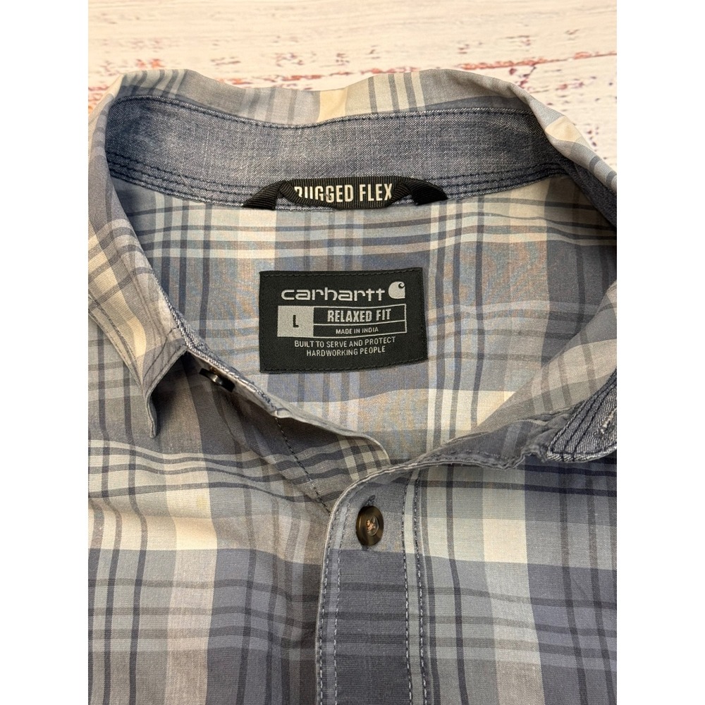 Carhartt Men's Gray Plaid Rugged Flex LS Button Down Shirt Relaxed Fit  Large - Picture 3 of 6